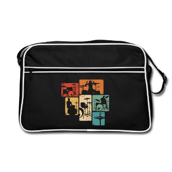 Drummer Schlagzeuger Retro Schlagzeug Musiker - Retro Tasche - Schwarz/Weiß - Vorne