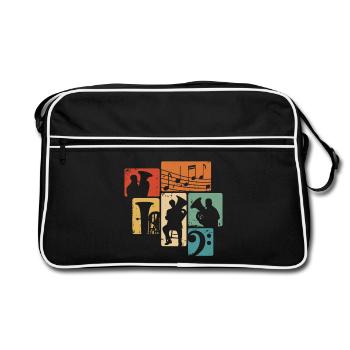 Tuba Orchester Tubist Musiker Blasmusik - Retro Tasche - Schwarz/Weiß - Vorne