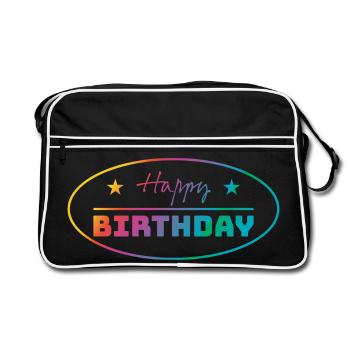 Tshirt joyeux anniversaire ovale bunt - Sac Retro - noir/blanc - Devant