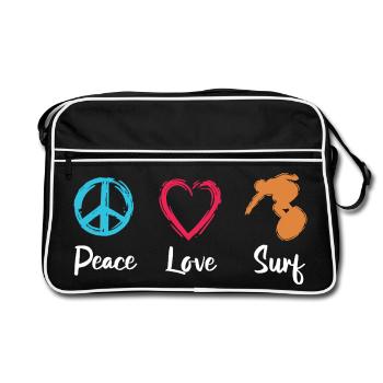 Peace Love Surfing - Retro Bag - black/white - Front