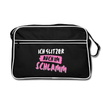 muddy run glitzer im schlamm Team Frauenlauf mud - Retro Tasche - Schwarz/Weiß - Vorne