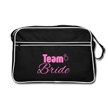 Team Bride: Pink Ring Logo - Retro Tasche - Schwarz/Weiß - Vorne