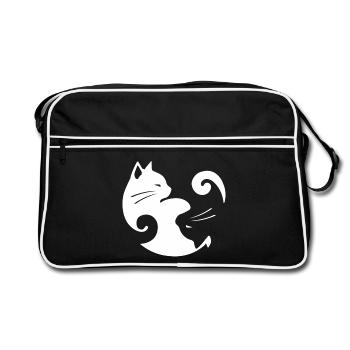 Yin-Yang-Katzen-Balance - Retro Tasche - Schwarz/Weiß - Vorne