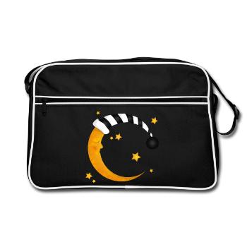 schlafender Mond mit gestreifter Schlafmütze - Retro Tasche - Schwarz/Weiß - Vorne