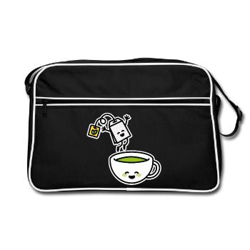 Thé Vert Matcha Thé Rouge Kawaii Tasse de thé dessin animé - Sac Retro - noir/blanc - Devant