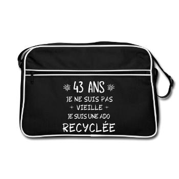 ado recyclée, anniversaire 43 ans, j'ai 43 ans - Sac Retro - noir/blanc - Devant