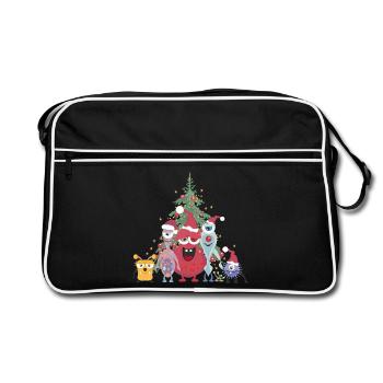 Cheerful Colorful Monster Family Celebrating Christmas - Retro Bag - black/white - Front