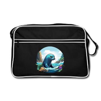 Robbe an der Küste - Retro Tasche - Schwarz/Weiß - Vorne