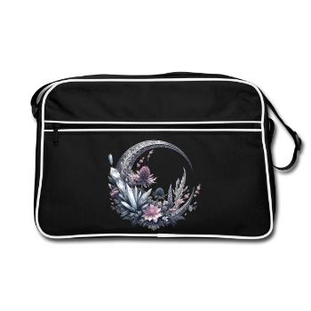 Croissant de lune en argent, avec cristaux et fleurs - Sac Retro - noir/blanc - Devant
