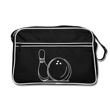 Bowling Ball and Pin Drawing - Retro Bag - black/white - Front