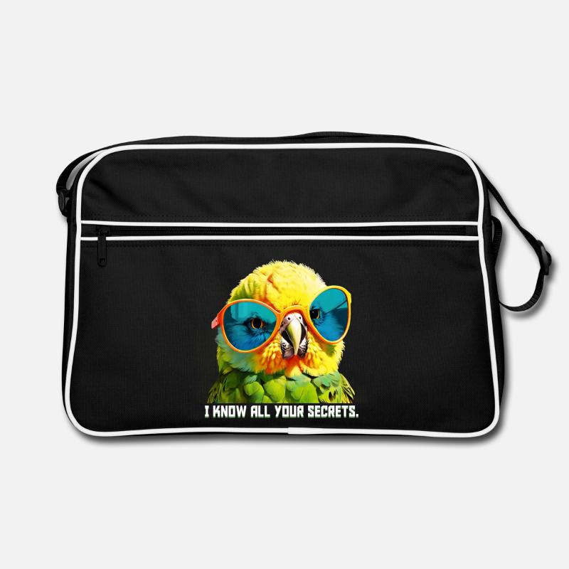 I know all your secrets Funny Budgie - Retro Bag - black/white