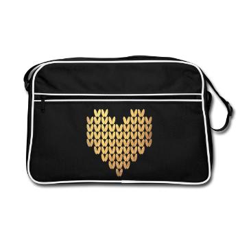 Heart Knitting Pattern Gold Exclusive Love Winter - Retro Bag - black/white - Front