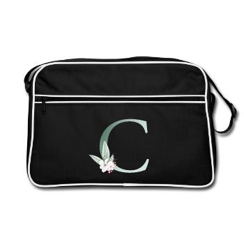 C Monogramme, Floral, Personnalisable - Sac Retro - noir/blanc - Devant
