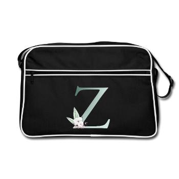 Z Monogram, Floral, Personalizable - Retro Bag - black/white - Front
