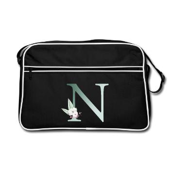 N Monogramme, Floral, Personnalisable - Sac Retro - noir/blanc - Devant
