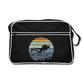 Unterwassertaucher Silhouette Szene - Retro Tasche - Schwarz/Weiß - Vorne