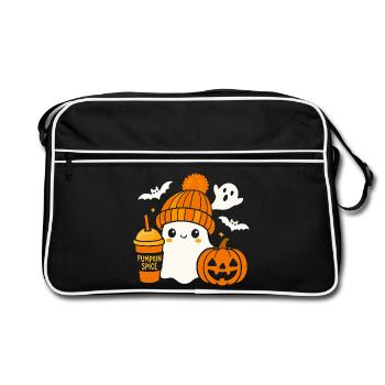 Cute Ghost Coffee Hat Cartoon Halloween - Retro Bag - black/white - Front