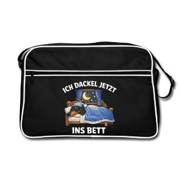 Offizielles Dackel Schwarz Ich dackel jetzt ins  - Retro Tasche - Schwarz/Weiß - Vorne