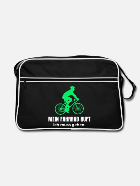 Mein Fahrrad ruft ich muss gehen - Lustiges Radfah - Retro Tasche - Schwarz/Weiß