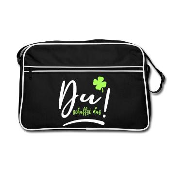 Du schaffst das! Glücksbringer Glück Mutmacher - Retro Tasche - Schwarz/Weiß - Vorne