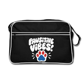 Pawsitive Vibes Hund Pfoten Design - Retro Tasche - Schwarz/Weiß - Vorne
