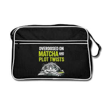 Motif de chat pour rats de bibliothèque Cadeau matcha - Sac Retro - noir/blanc - Devant