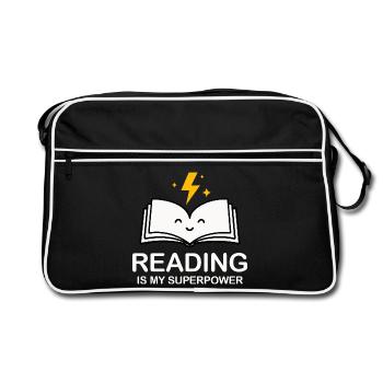 Reading Is My Superpower | Book Lover Shirt - Retro Bag - black/white - Front