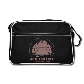 Wild und Frei Bergcamping - Retro Tasche - Schwarz/Weiß - Vorne