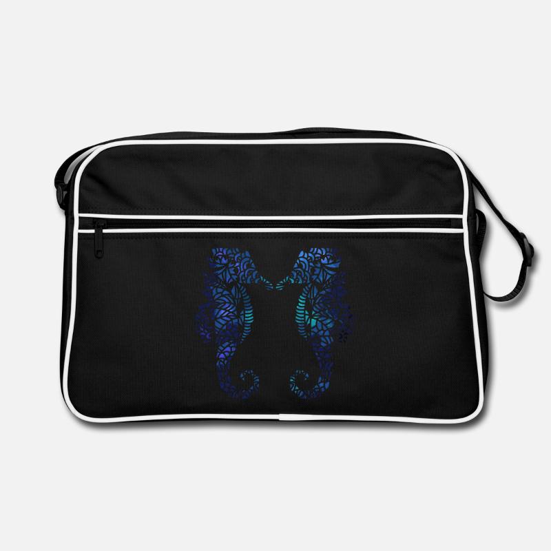 Seepferdchen - Retro Tasche - Schwarz/Weiß