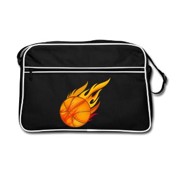 heißer glühender Basketball in Flammen - Retro Tasche - Schwarz/Weiß - Vorne