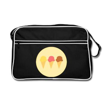 Eis Eiscreme Erdbeereis Vanilleeis Schokoeis - Retro Tasche - Schwarz/Weiß - Vorne