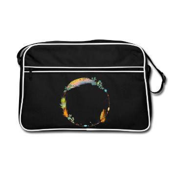 delicate frame made of feathers and ethno symbols - Retro Bag - black/white - Front