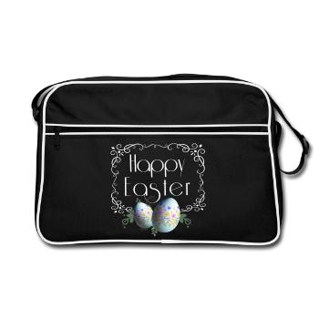Happy Easter Schriftzug mit Ostereier - Retro Tasche - Schwarz/Weiß - Vorne