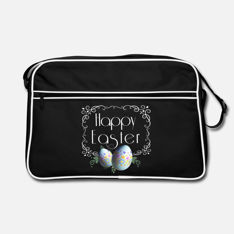 Happy Easter Schriftzug mit Ostereier - Retro Tasche - Schwarz/Weiß
