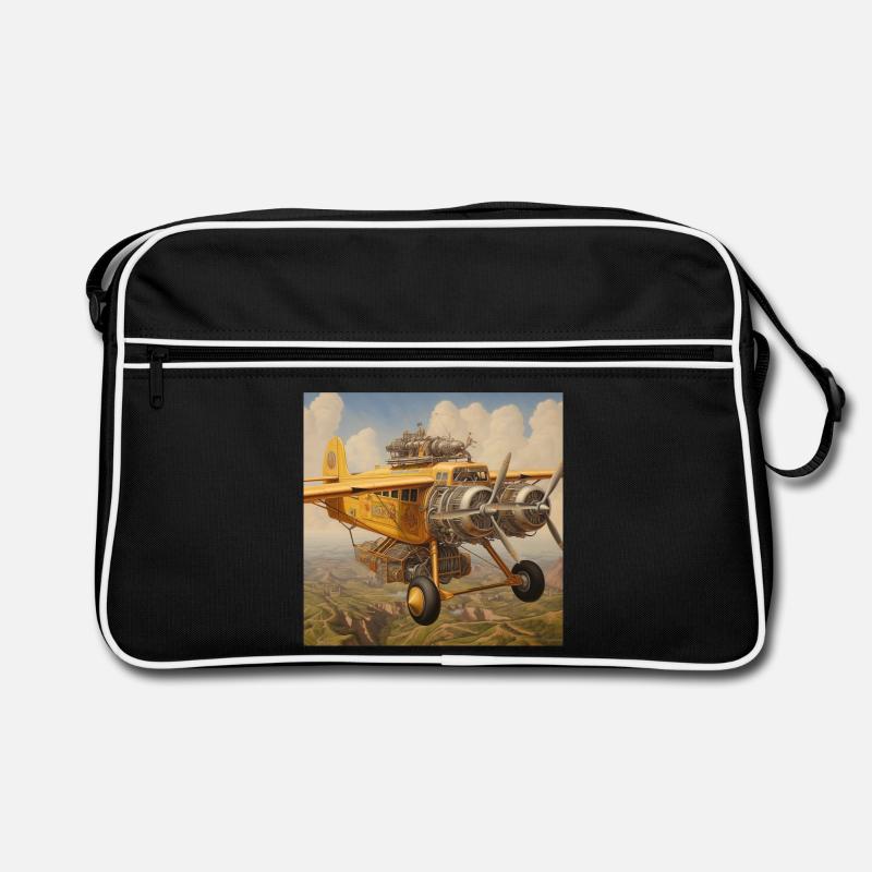 Steampunk Wolkenbomber Flugzeugkunst - Retro Tasche - Schwarz/Weiß