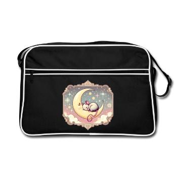 souris endormie paisiblement, sur un croissant de lune - Sac Retro - noir/blanc - Devant