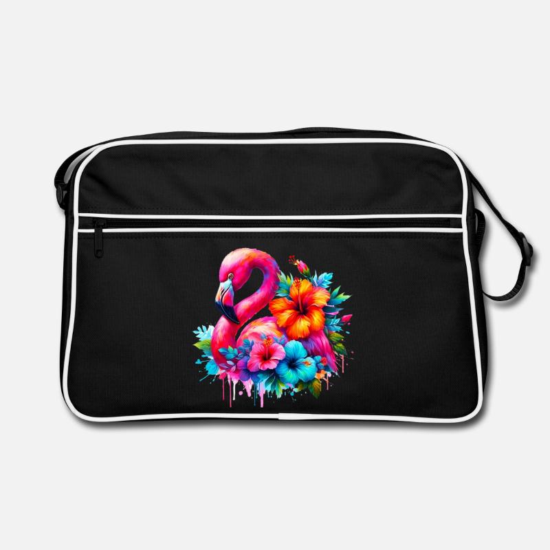 Flamant rose décoré de fleurs d’hibiscus Sac Retro