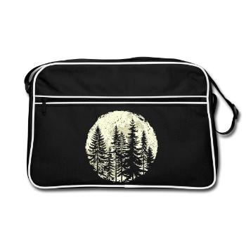 Night Forest Silhouette with Full Moon - Retro Bag - black/white - Front