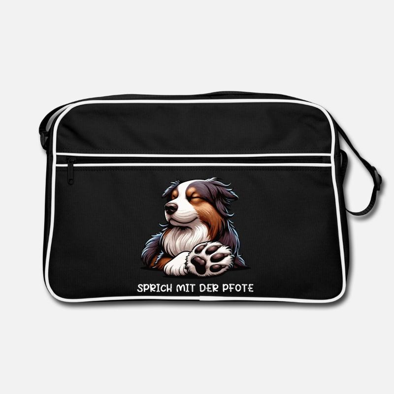 Sprich mit der Pfote Australian Shepherd Aussie  - Retro Tasche - Schwarz/Weiß