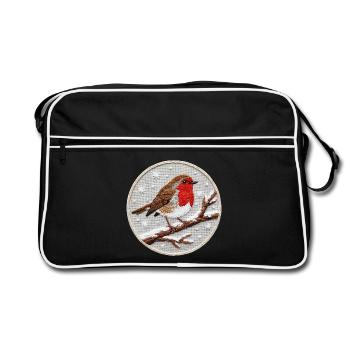 Robin brodé sur une brindille (imprimé) - Sac Retro - noir/blanc - Devant