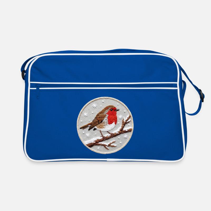 Robin brodé sur une brindille (imprimé) Sac Retro