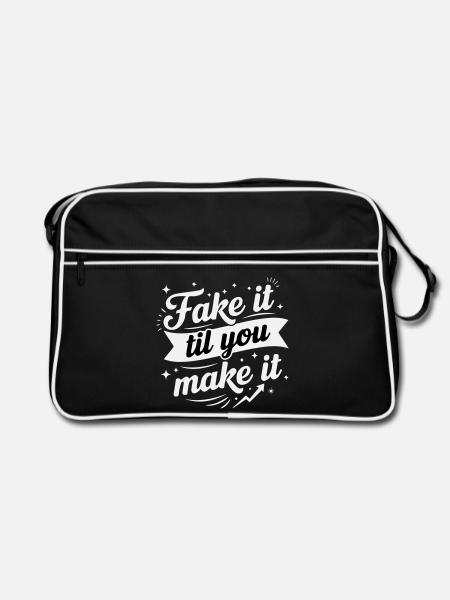 Fais semblant jusqu’à ce que tu y arrives - Blanc rétro audacieux - Sac Retro - noir/blanc - Devant