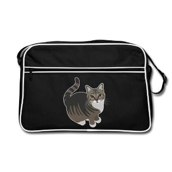 getigerte Katze mit weißen Pfoten - Retro Tasche - Schwarz/Weiß - Vorne