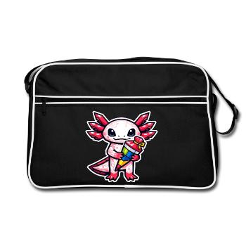 Axolotl with school cone for school enrollment - Retro Bag - black/white - Front