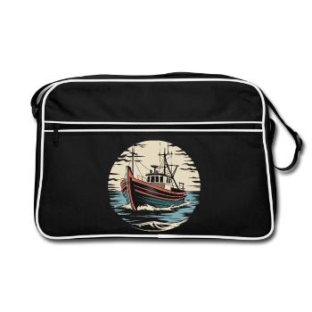  Fischerboot Auf Hoher See Vintage Seemann Maritim - Retro Tasche - Schwarz/Weiß - Vorne