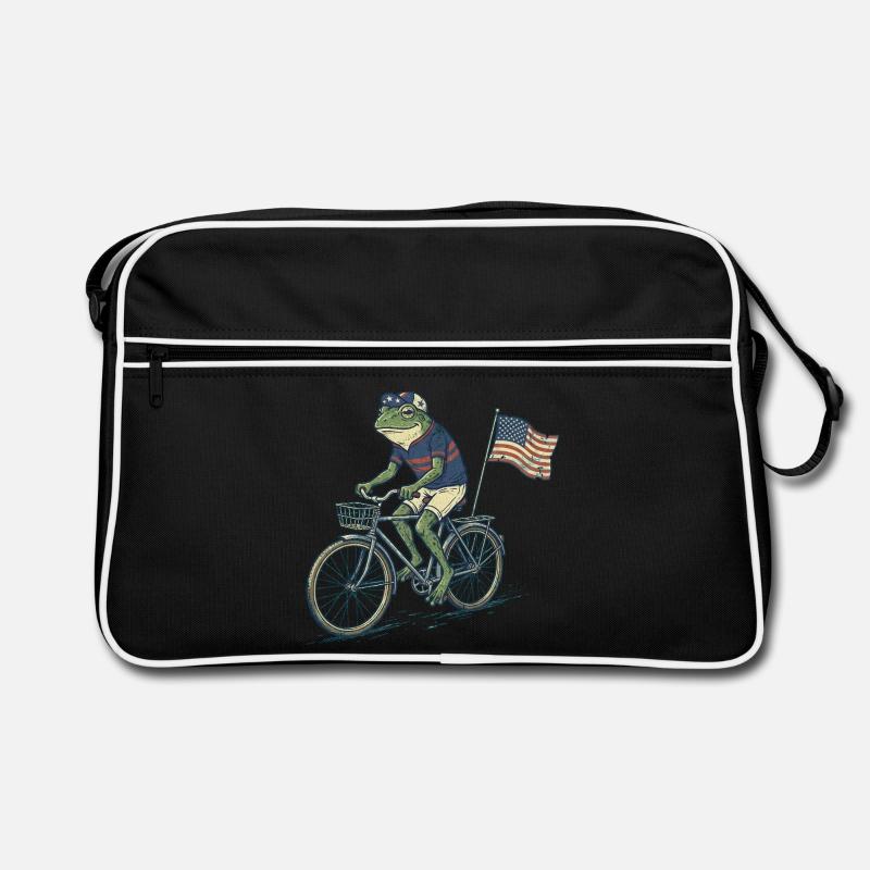 Grenouille drôle faisant du vélo avec drapeau américain Sac Retro