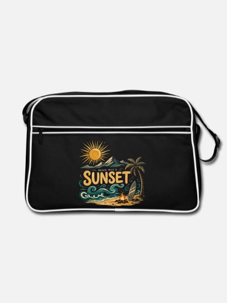 Sonnenuntergang am Strand Surf - Retro Tasche - Schwarz/Weiß - Vorne