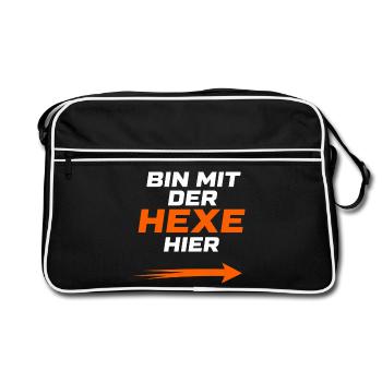 Bin mit der Hexe hier - Retro Tasche - Schwarz/Weiß - Vorne
