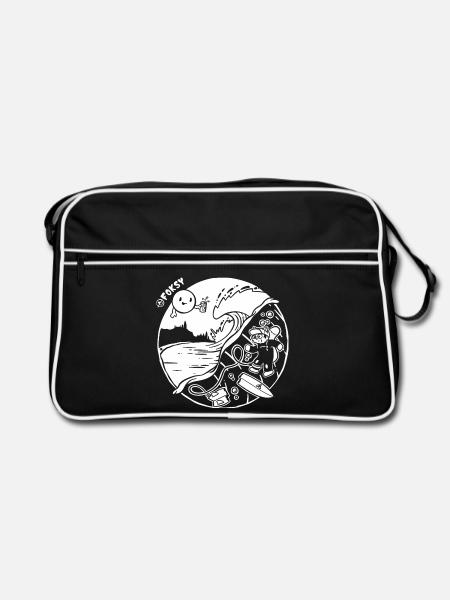 Ausgerottet: Cat Surfer Unterwasserunfall - Retro Tasche - Schwarz/Weiß