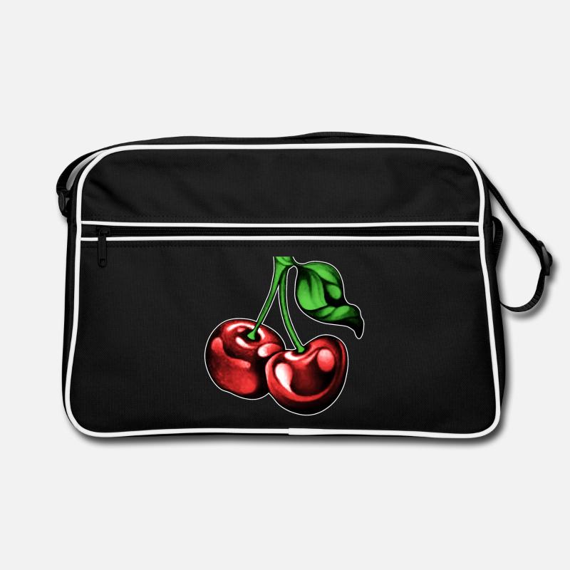 Kirschen Kirsche Obst Früchte Sommer - Retro Tasche - Schwarz/Weiß